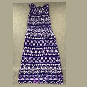 Elementz‎ Boho Maxi Dress Petite Large Purple & White Sleeveless Stretchy Rayon